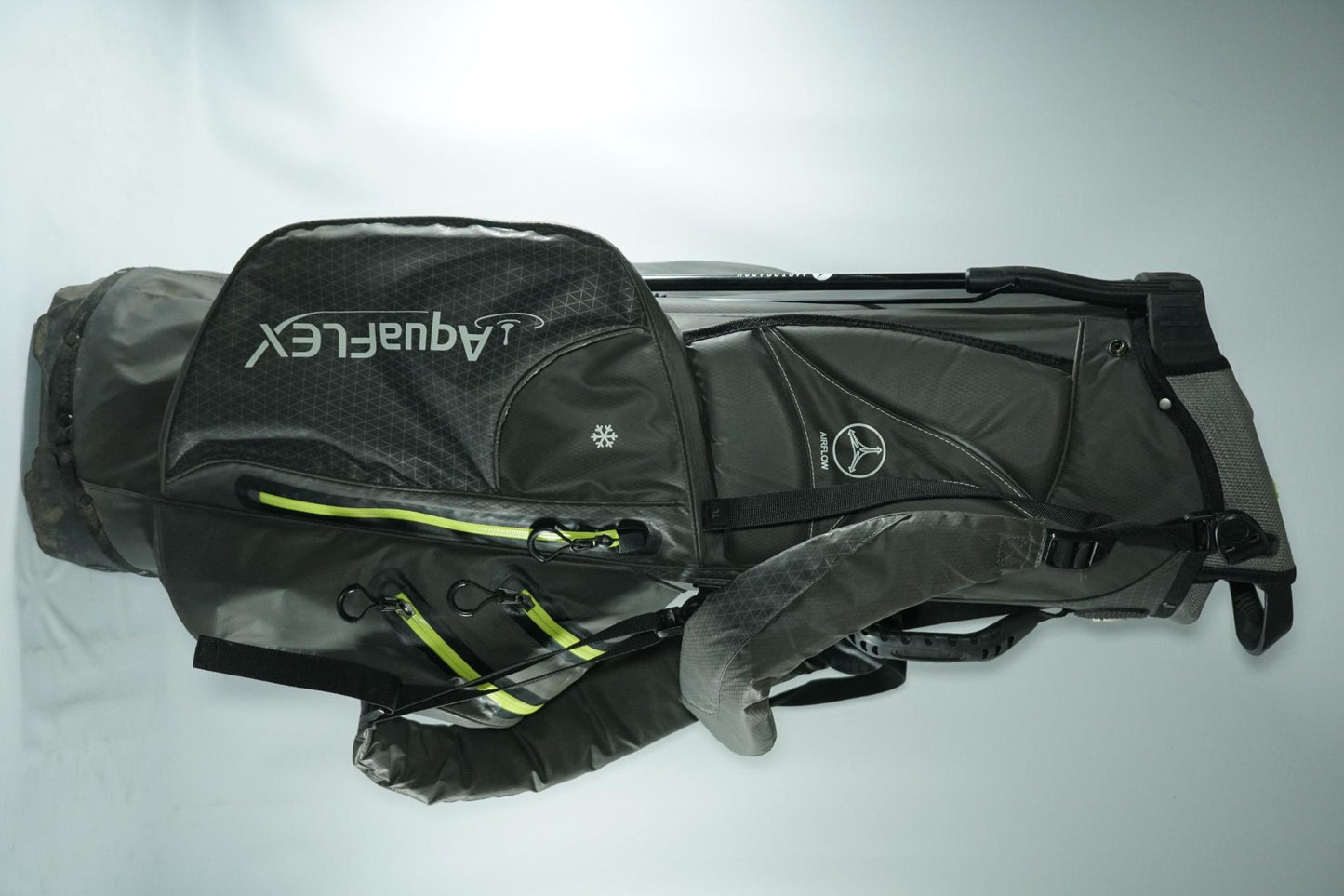 Motocaddy Aquaflex Cart and Stand Bag / Grey and Green / With Rainhood