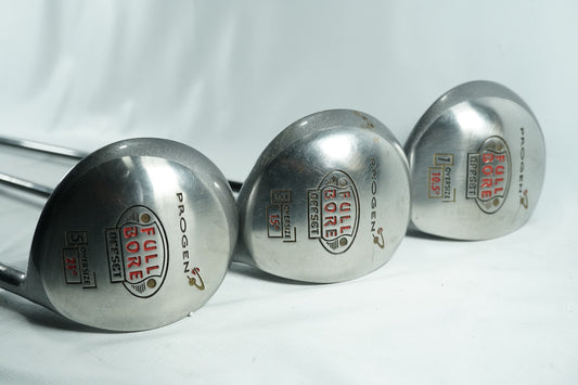 Progen Full Bore Driver, 3 and 5 Woods / Regular Flex Graphite Shafts
